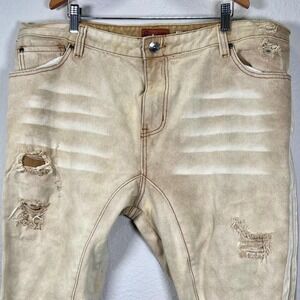 Iro-Ochi Distressed Jeans Ripped limited edition Panels Frayed Hem tan Mens Sz40